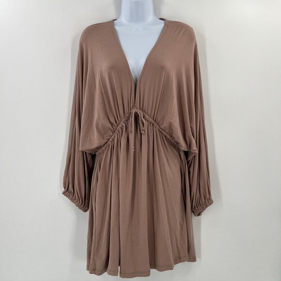 Three Bird Nest XL Pink Soft Stretch Knit Long Sleeve Open Back Boho Mini Dress - Picture 11 of 11